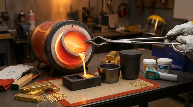 Gold being cast at the foundry